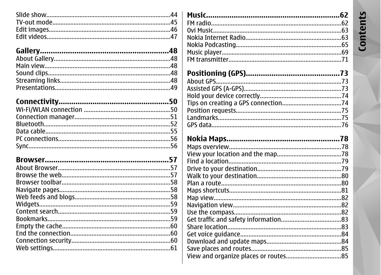 Co nte nts | Nokia N86 8MP User Manual | Page 5 / 168