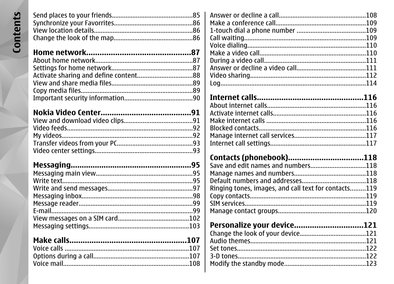 Co nte nts | Nokia N86 8MP User Manual | Page 6 / 168