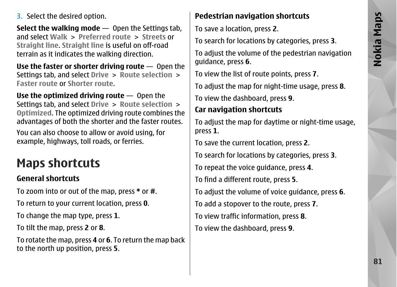 Maps shortcuts, Nokia maps | Nokia N86 8MP User Manual | Page 81 / 168