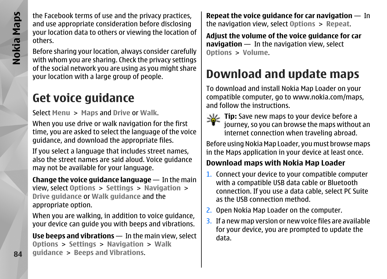 Get voice guidance, Download and update maps, Nokia maps | Nokia N86 8MP User Manual | Page 84 / 168