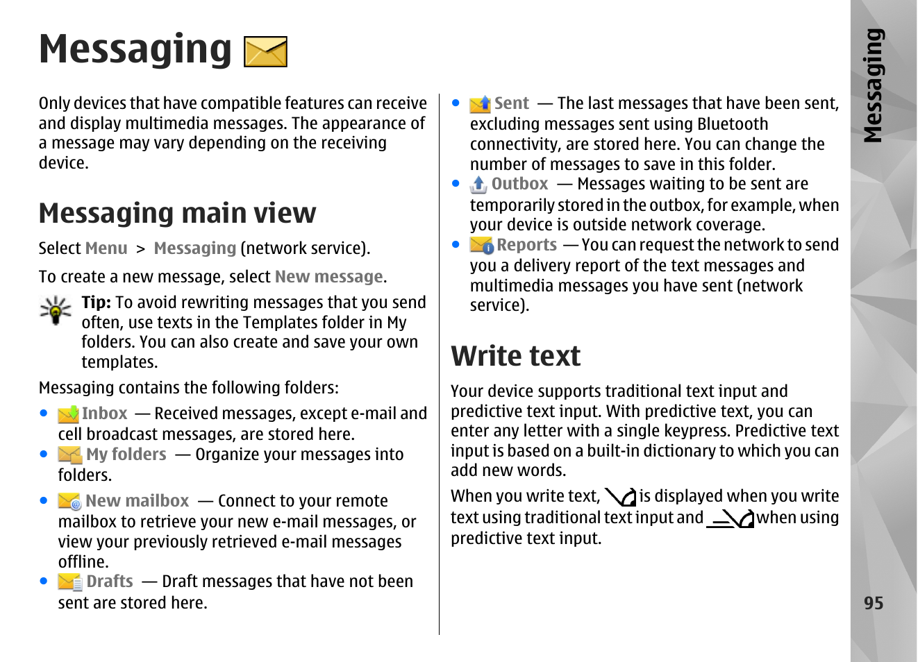 Messaging, Messaging main view, Write text | Nokia N86 8MP User Manual | Page 95 / 168