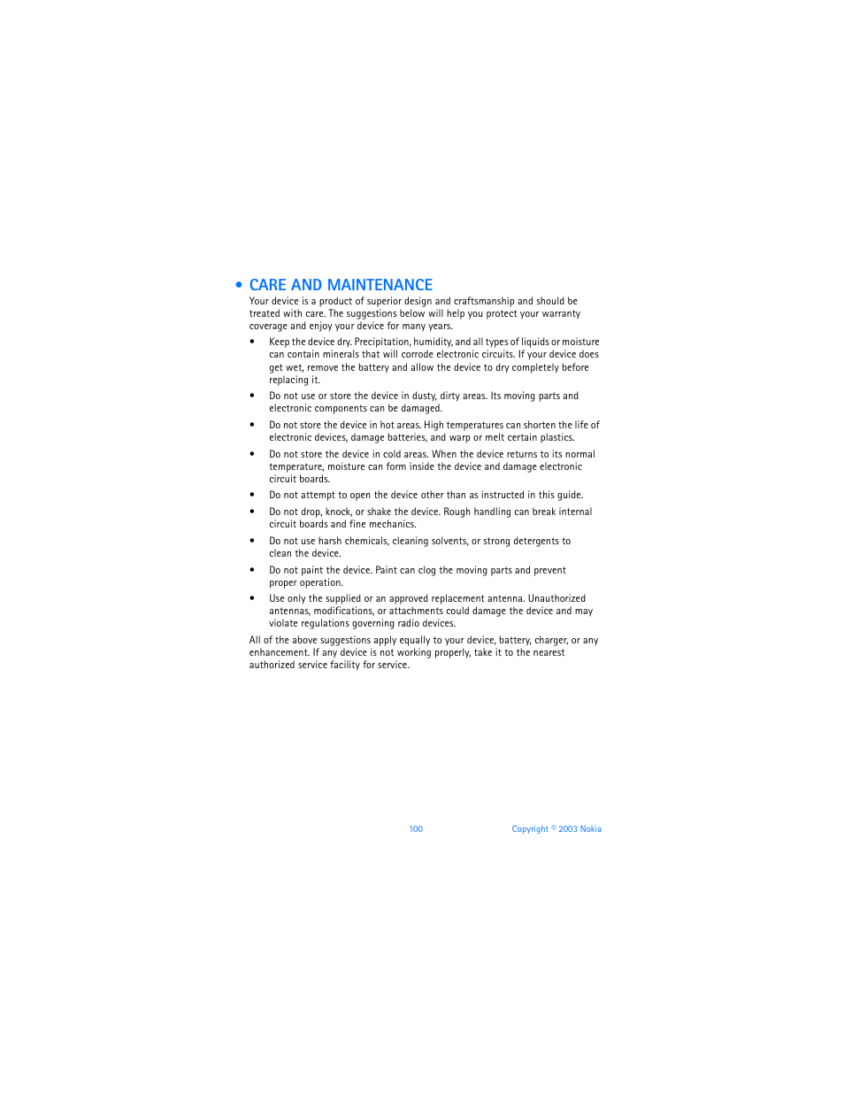 Care and maintenance | Nokia 6560 User Manual | Page 108 / 136