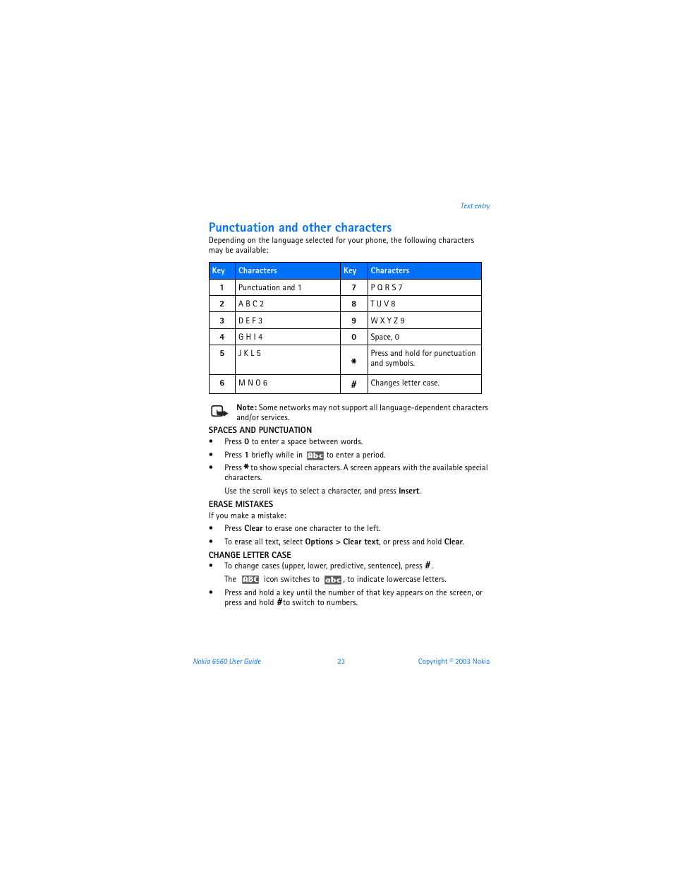 Punctuation and other characters | Nokia 6560 User Manual | Page 31 / 136