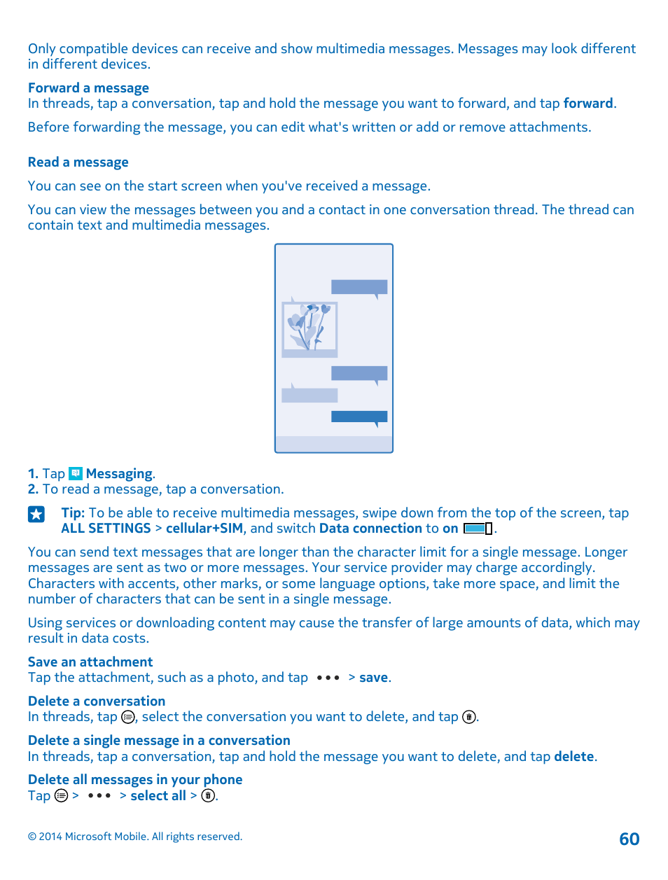 Read a message | Nokia Lumia 1020 User Manual | Page 60 / 116