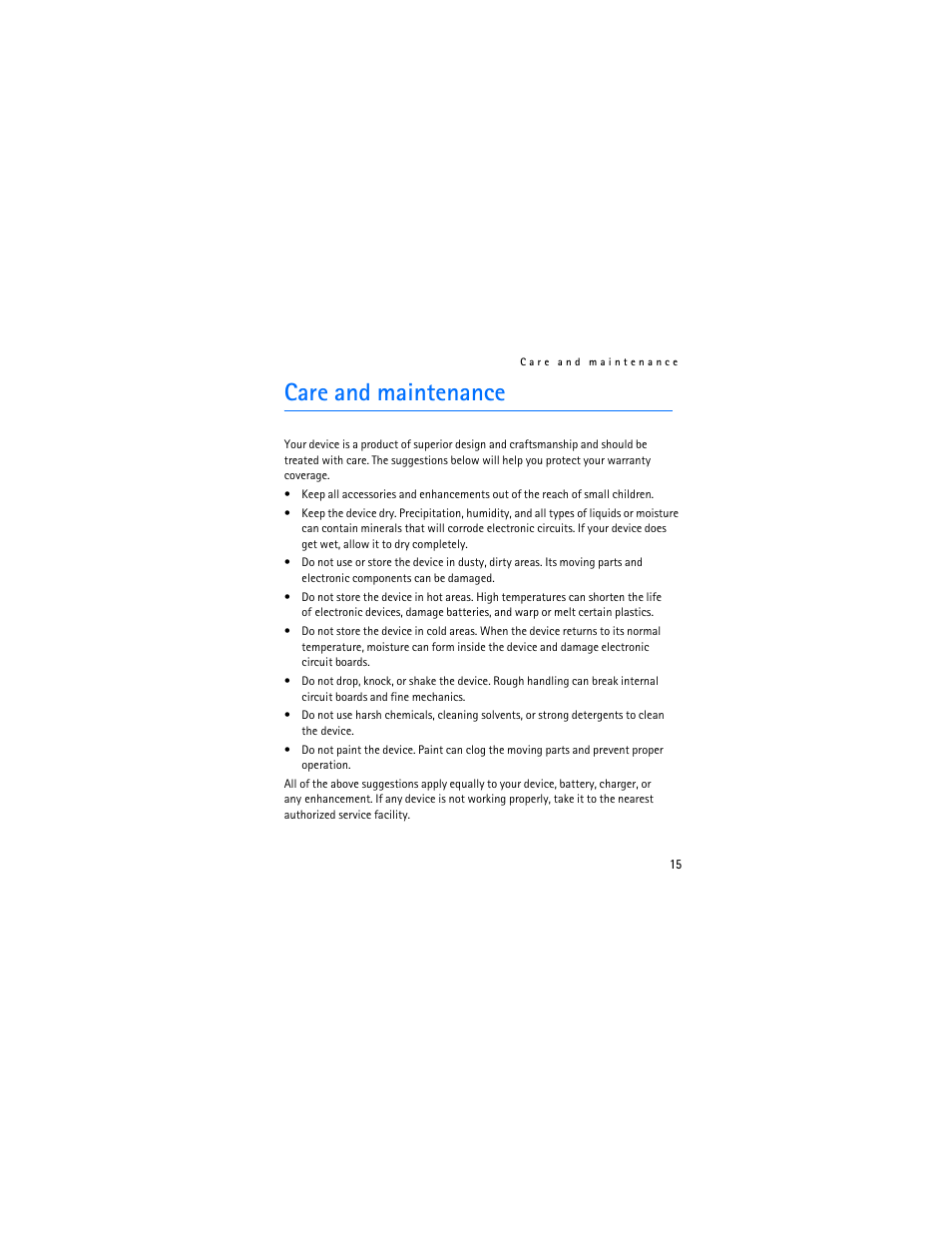 Care and maintenance | Nokia BH-200 User Manual | Page 15 / 70