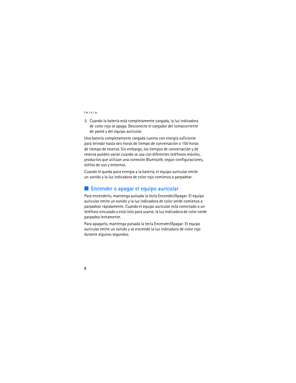 Encender o apagar el equipo auricular | Nokia BH-200 User Manual | Page 24 / 70