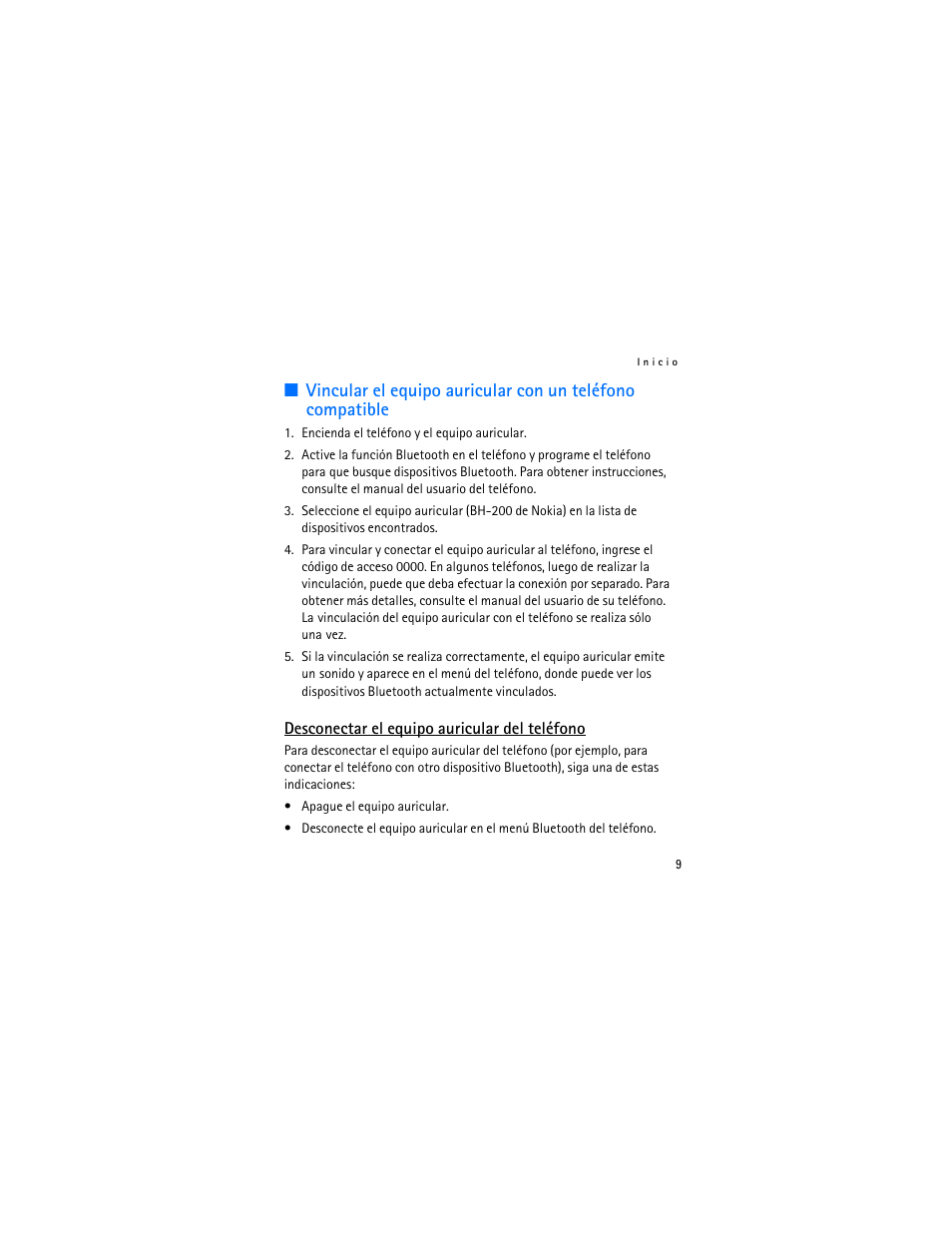 Desconectar el equipo auricular del teléfono | Nokia BH-200 User Manual | Page 25 / 70