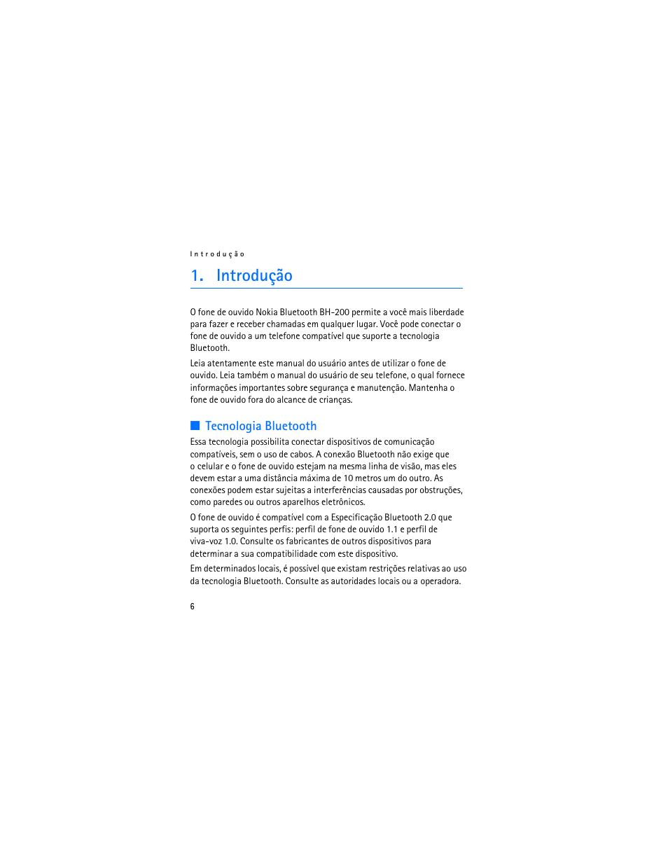 Introdução, Tecnologia bluetooth | Nokia BH-200 User Manual | Page 40 / 70