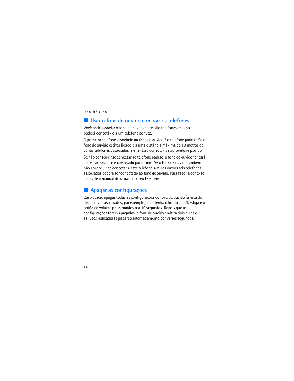 Usar o fone de ouvido com vários telefones, Apagar as configurações | Nokia BH-200 User Manual | Page 48 / 70