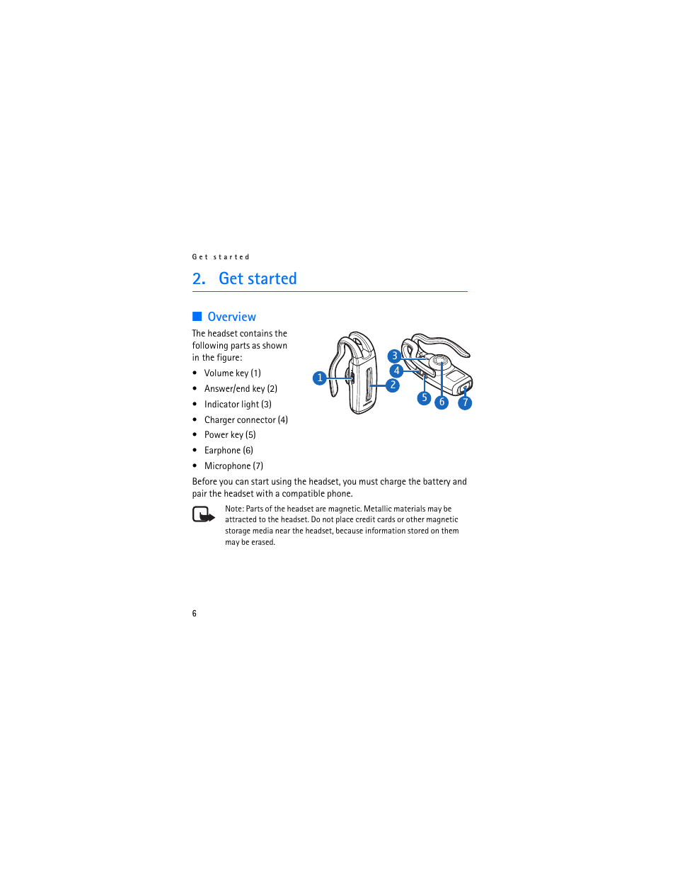 Get started, Overview | Nokia BH-200 User Manual | Page 6 / 70