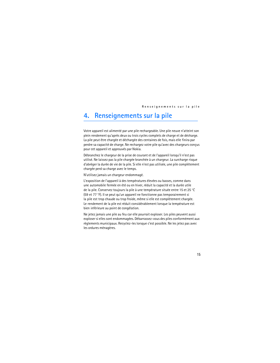 Renseignements sur la pile | Nokia BH-200 User Manual | Page 67 / 70