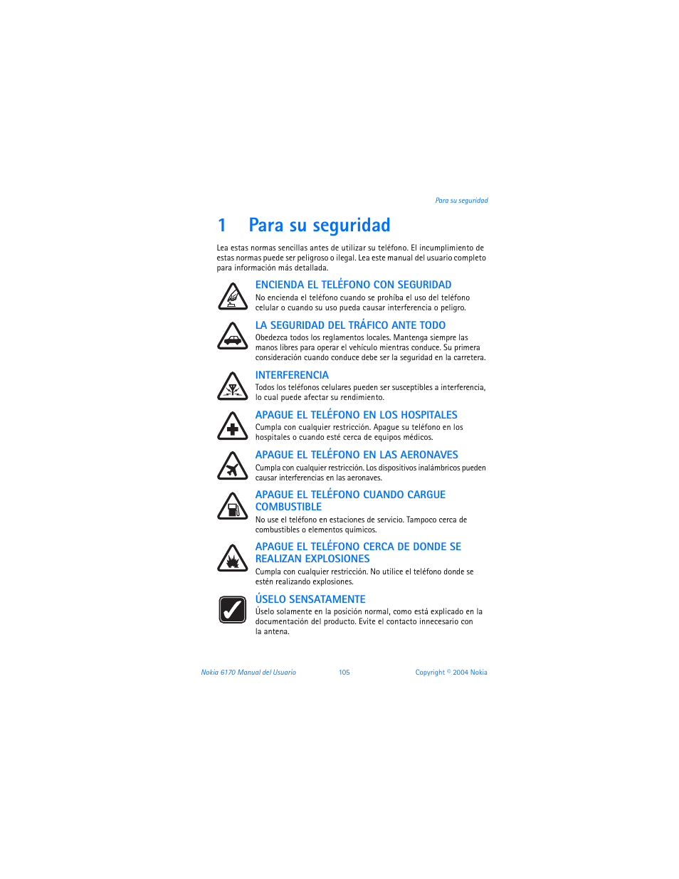 1 para su seguridad, Para su seguridad, 1para su seguridad | Nokia 6170 User Manual | Page 106 / 209