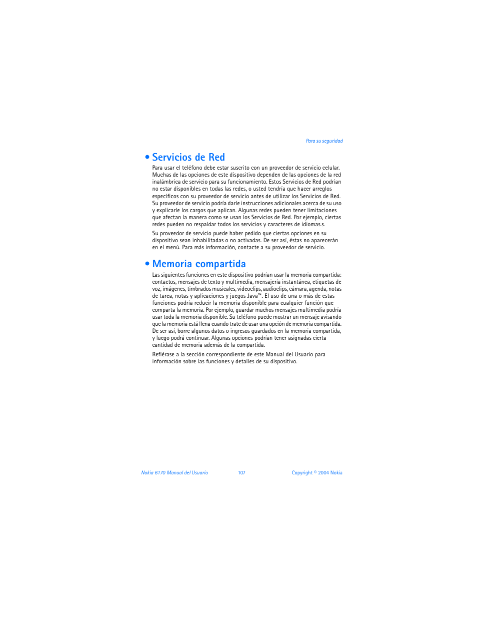 Servicios de red, Memoria compartida, Servicios de red memoria compartida | Nokia 6170 User Manual | Page 108 / 209