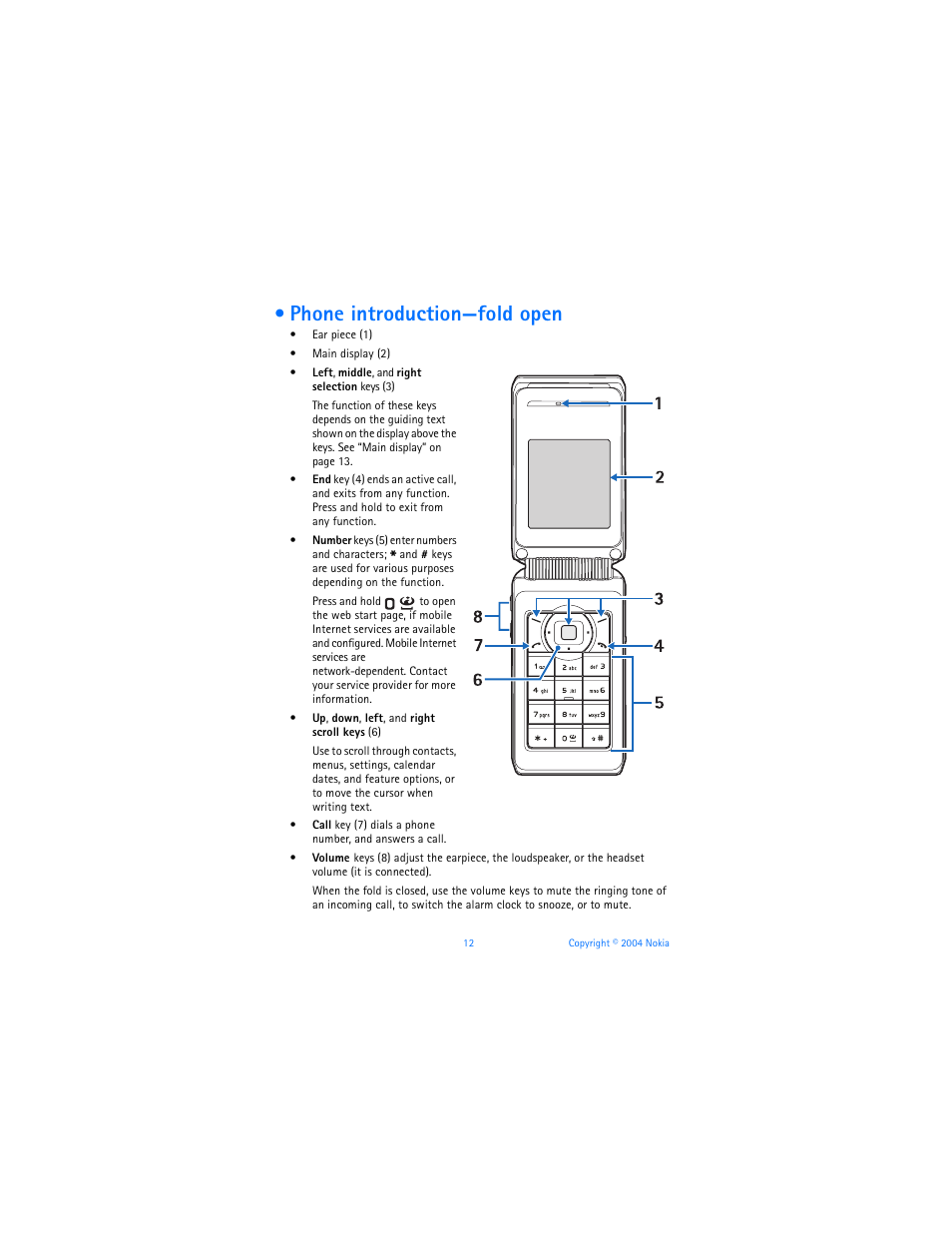 Phone introduction-fold open, Phone introduction— fold open, Phone introduction—fold open | Nokia 6170 User Manual | Page 13 / 209