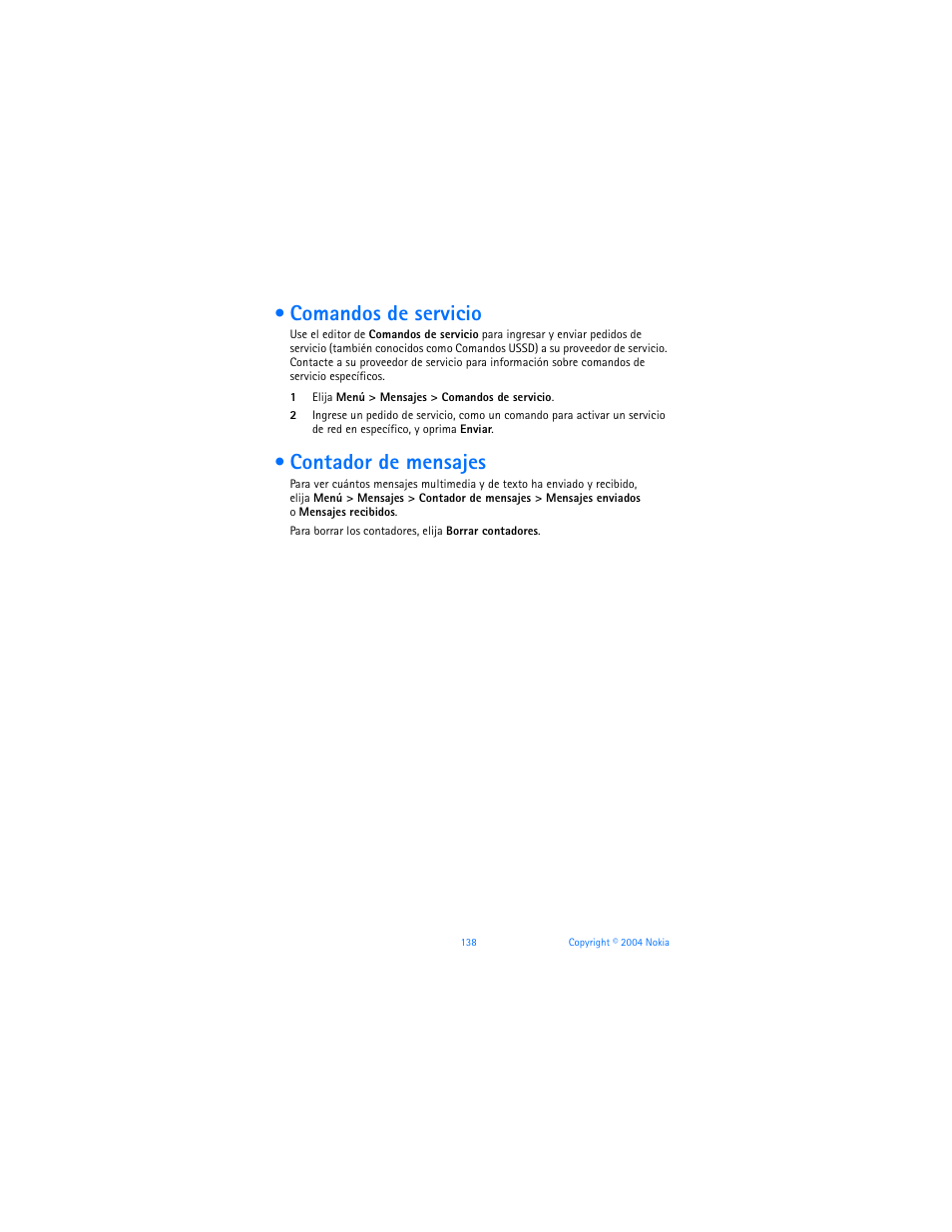 Comandos de servicio, Contador de mensajes, Comandos de servicio contador de mensajes | Nokia 6170 User Manual | Page 139 / 209