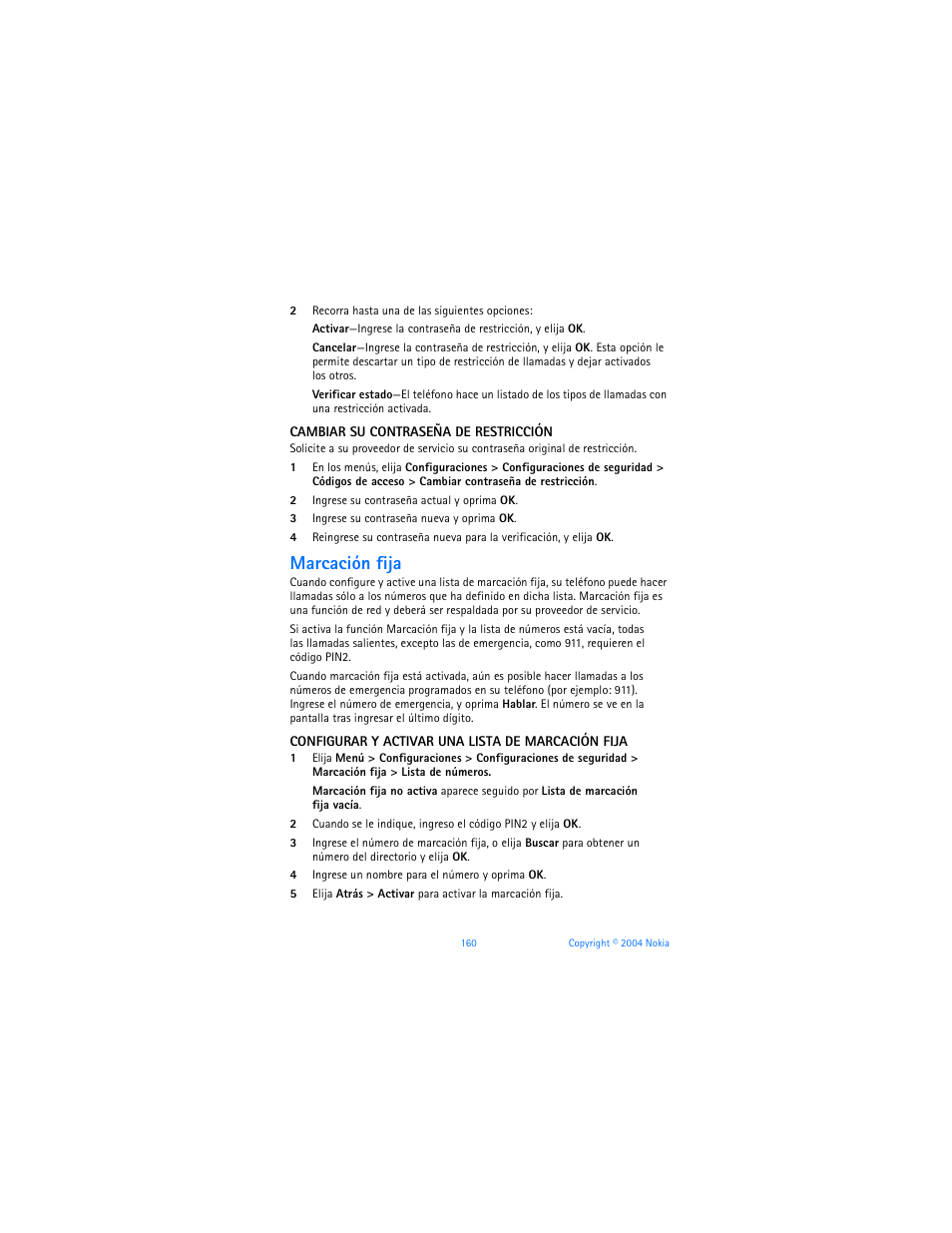 Marcación fija | Nokia 6170 User Manual | Page 161 / 209