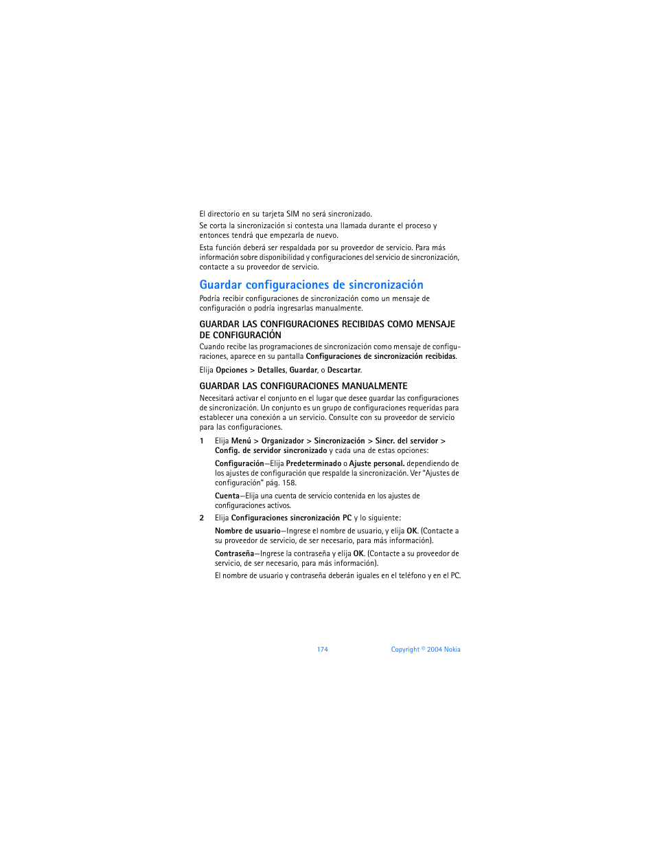 Guardar configuraciones de sincronización | Nokia 6170 User Manual | Page 175 / 209