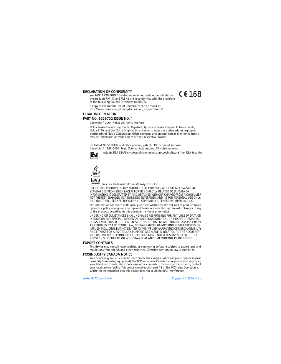 Nokia 6170 User Manual | Page 4 / 209