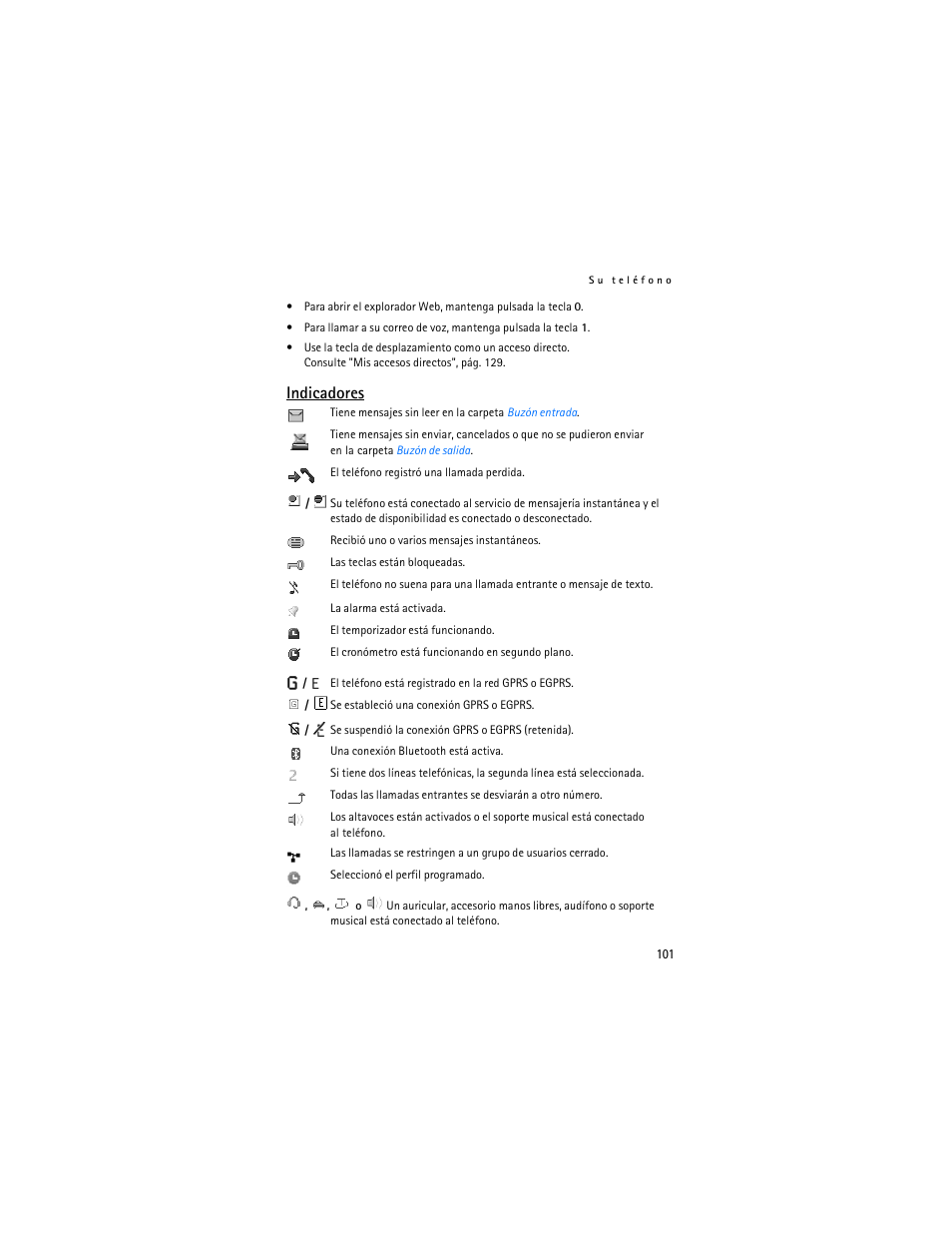 Indicadores | Nokia 7373 User Manual | Page 102 / 177