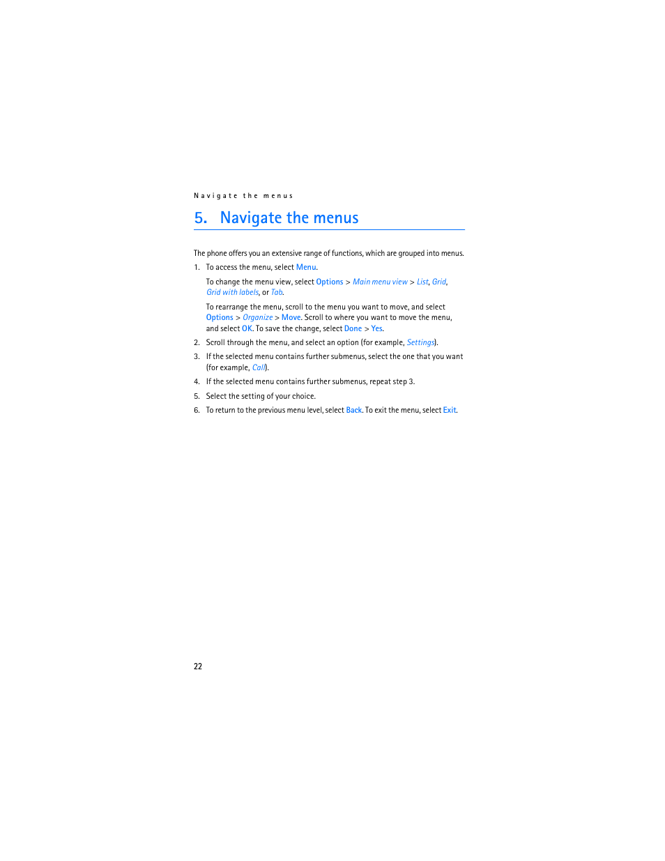 Navigate the menus | Nokia 7373 User Manual | Page 23 / 177