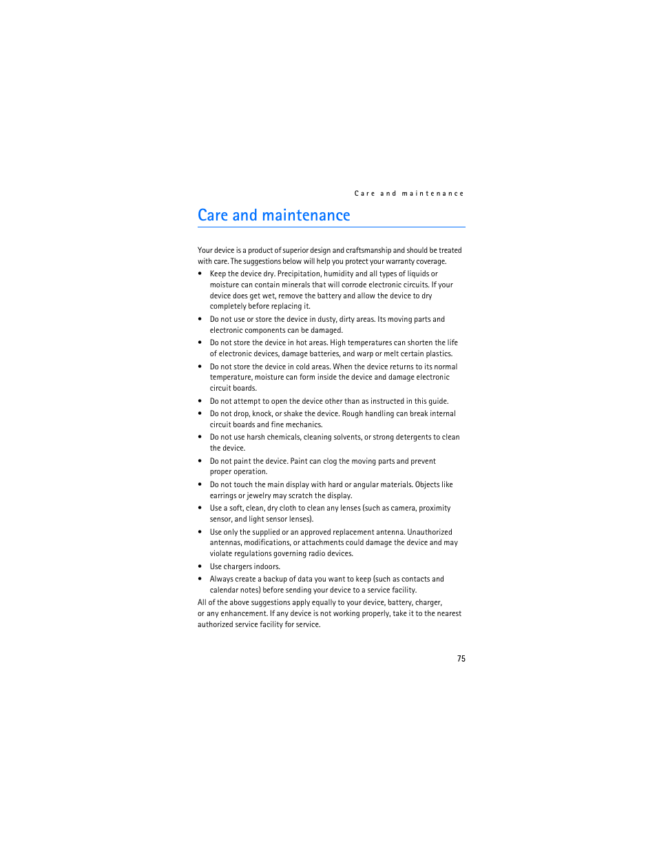 Care and maintenance | Nokia 7373 User Manual | Page 76 / 177