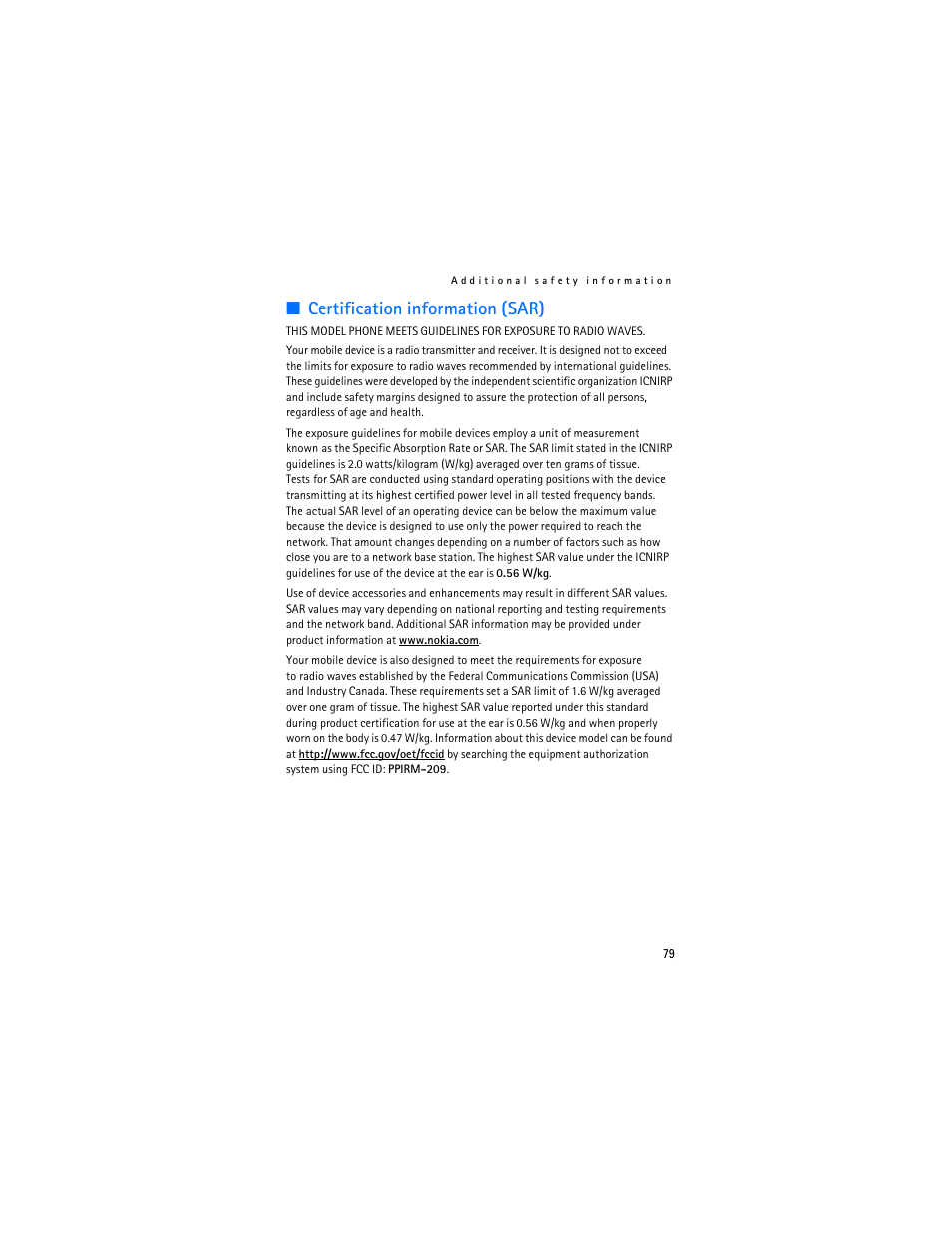Certification information (sar) | Nokia 7373 User Manual | Page 80 / 177