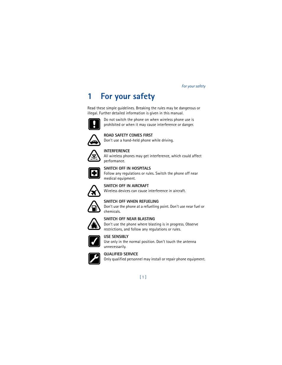 1 for your safety, For your safety, 1for your safety | Nokia 6100 User Manual | Page 10 / 193