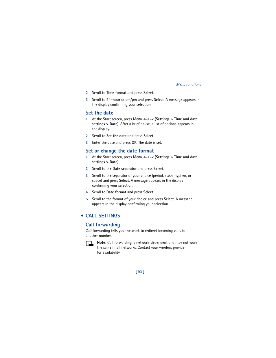 Call settings | Nokia 6100 User Manual | Page 102 / 193