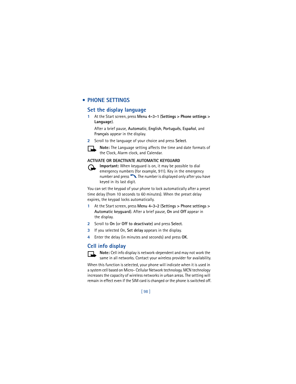 Phone settings | Nokia 6100 User Manual | Page 107 / 193