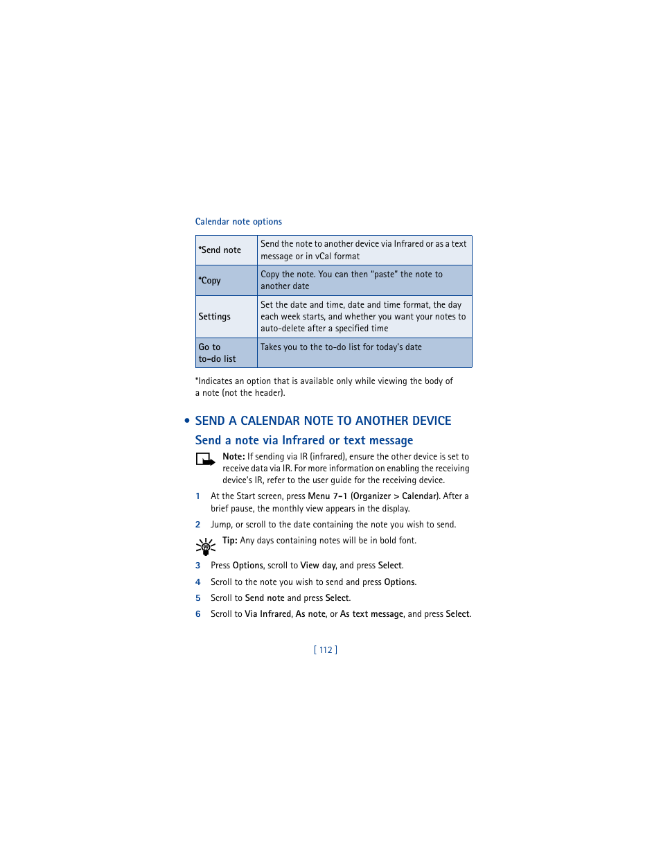 Send a calendar note to another device | Nokia 6100 User Manual | Page 121 / 193