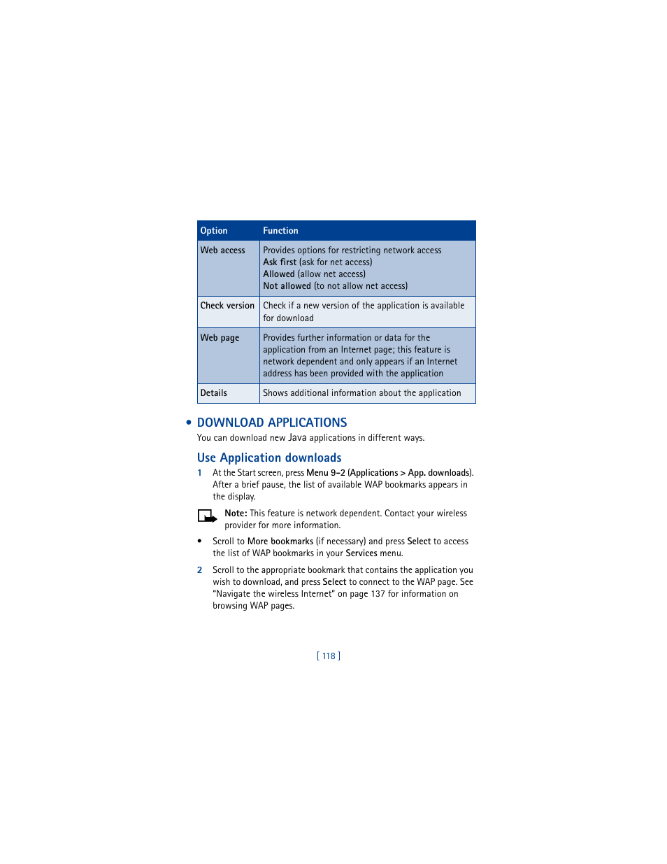 Download applications, Use application downloads | Nokia 6100 User Manual | Page 127 / 193