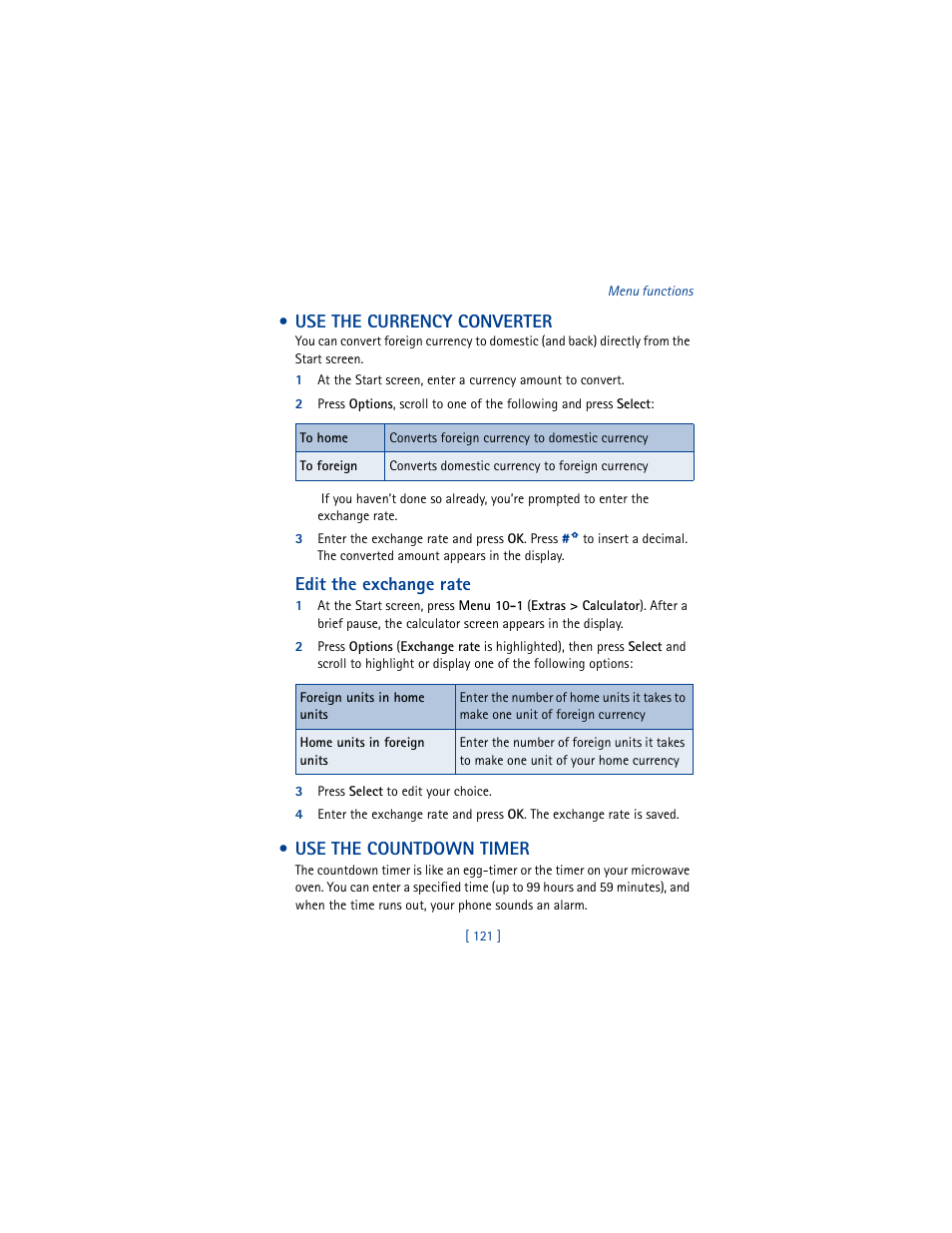 Use the currency converter, Use the countdown timer | Nokia 6100 User Manual | Page 130 / 193