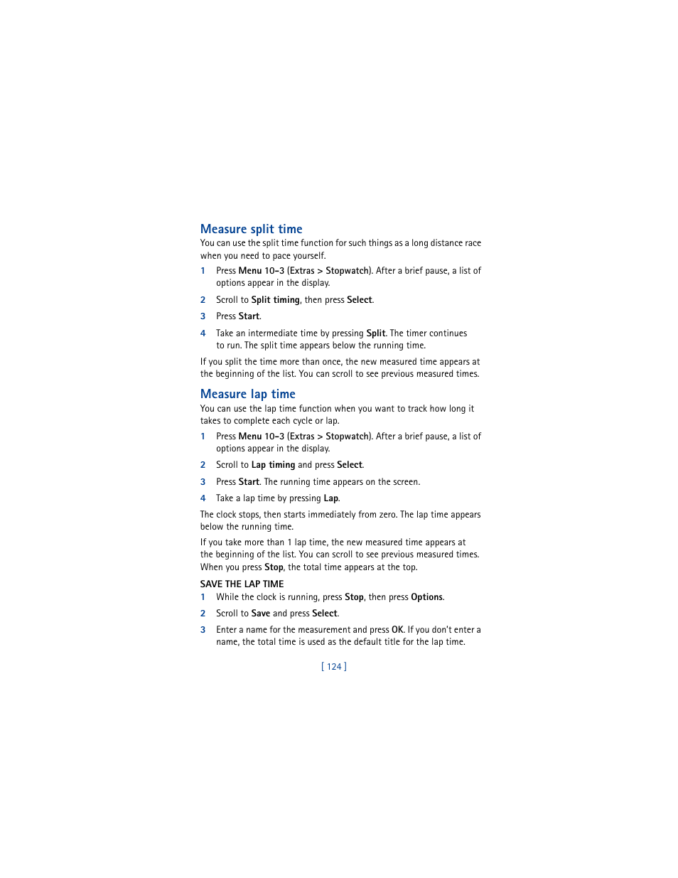 Measure split time, Measure lap time | Nokia 6100 User Manual | Page 133 / 193