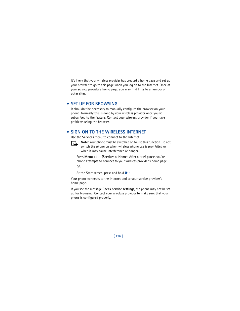 Set up for browsing, Sign on to the wireless internet | Nokia 6100 User Manual | Page 145 / 193