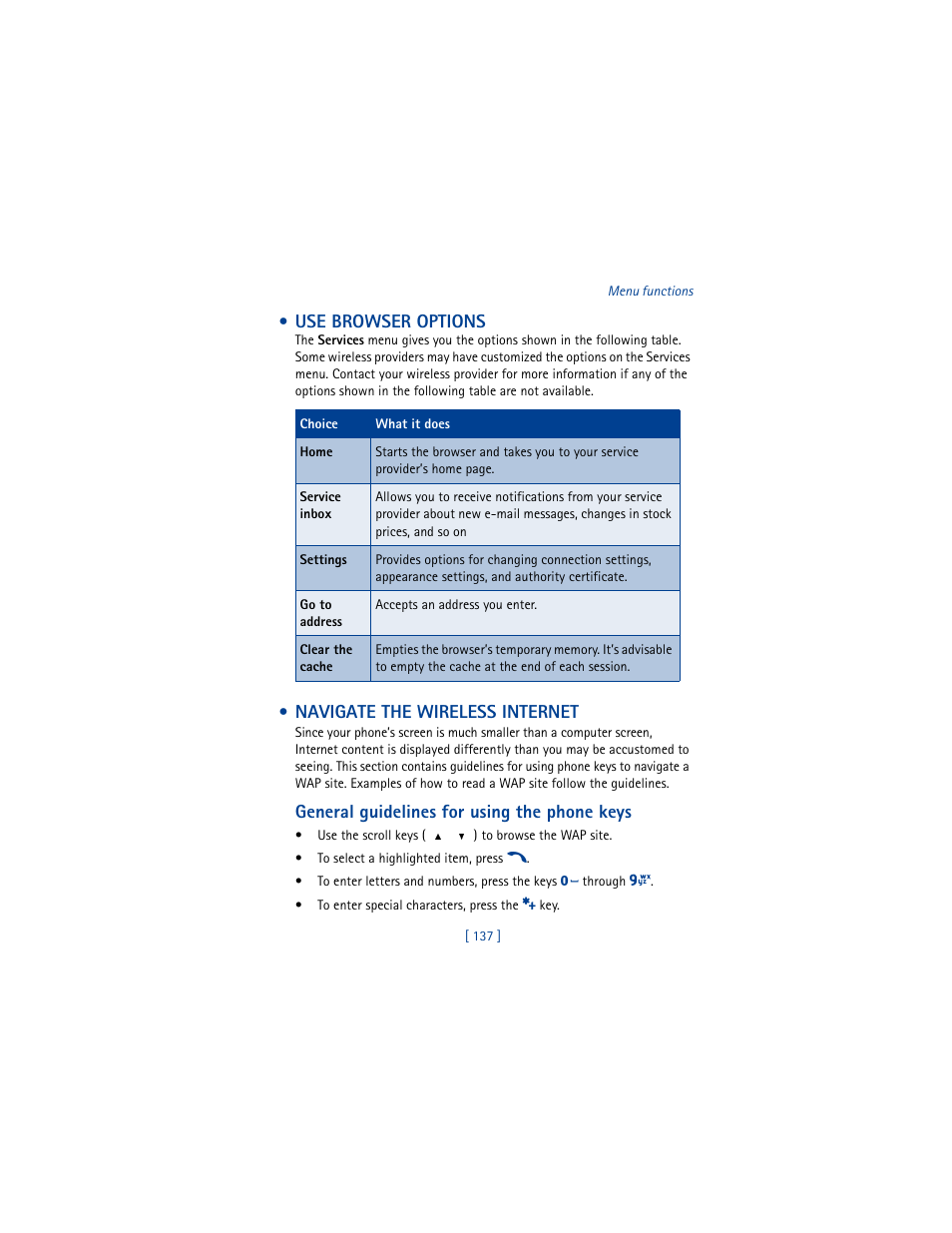 Use browser options, Navigate the wireless internet, Use browser options navigate the wireless internet | Nokia 6100 User Manual | Page 146 / 193