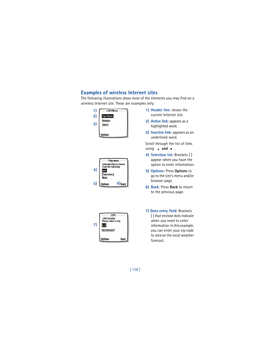 Examples of wireless internet sites | Nokia 6100 User Manual | Page 147 / 193