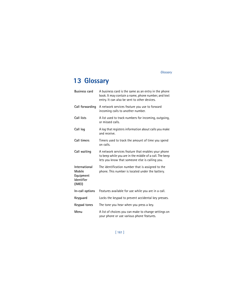 13 glossary | Nokia 6100 User Manual | Page 170 / 193