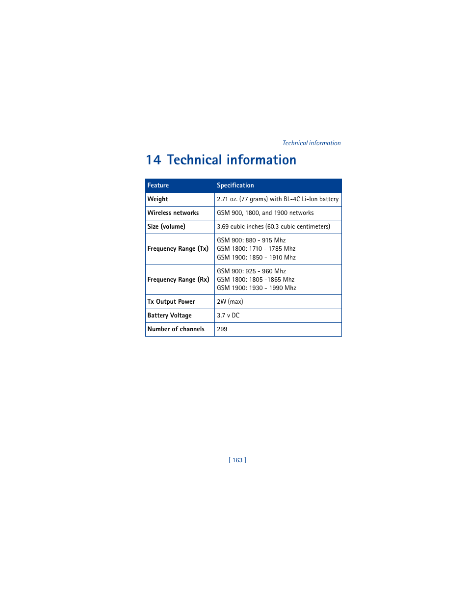 14 technical information | Nokia 6100 User Manual | Page 172 / 193