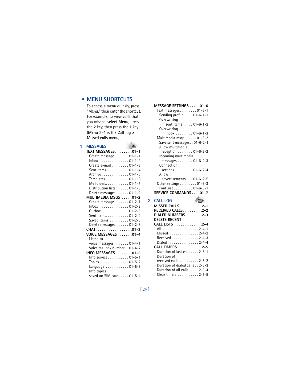 Menu shortcuts | Nokia 6100 User Manual | Page 33 / 193