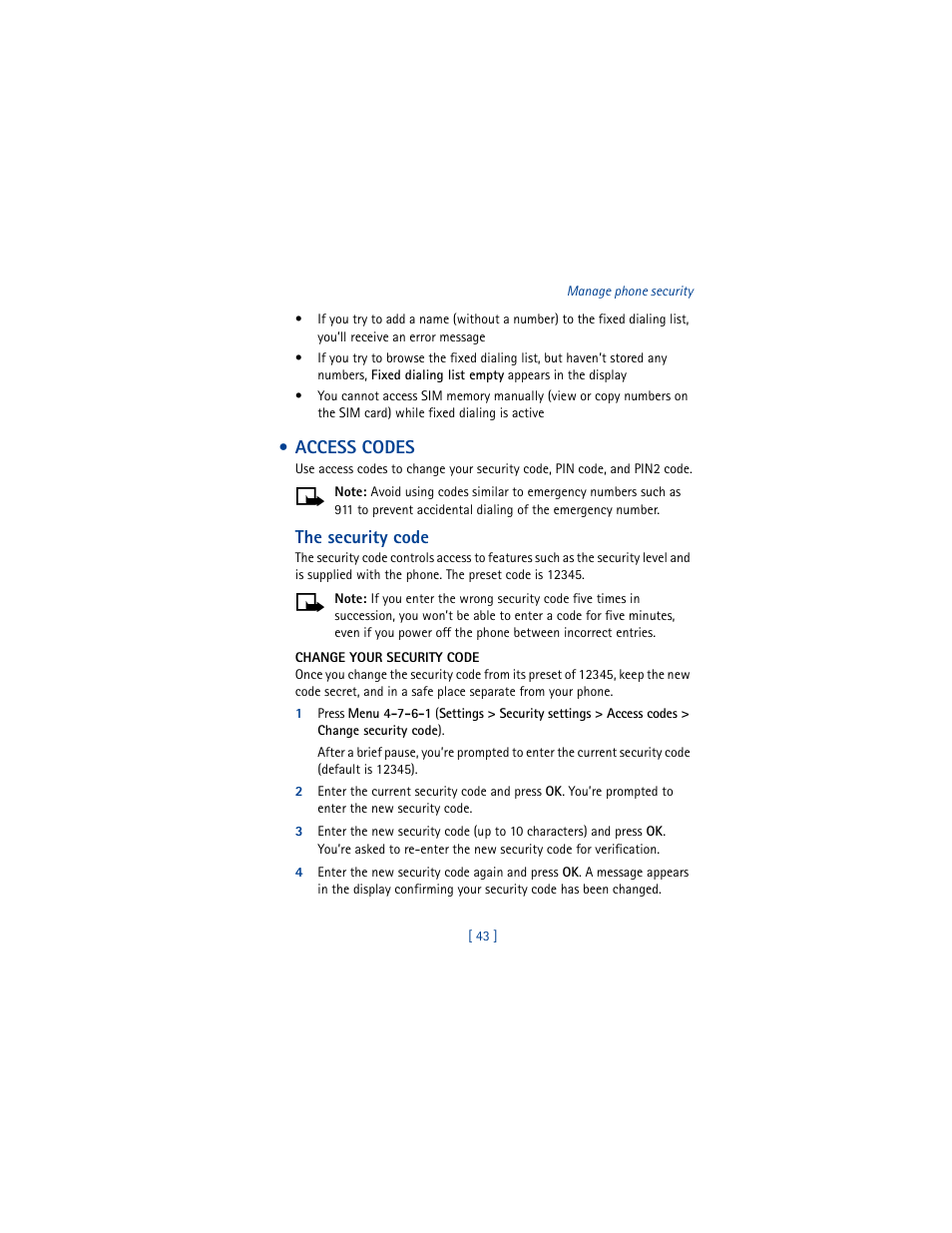 Access codes, The security code | Nokia 6100 User Manual | Page 52 / 193