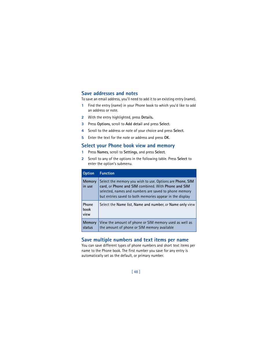 Save multiple numbers and text items per name | Nokia 6100 User Manual | Page 57 / 193