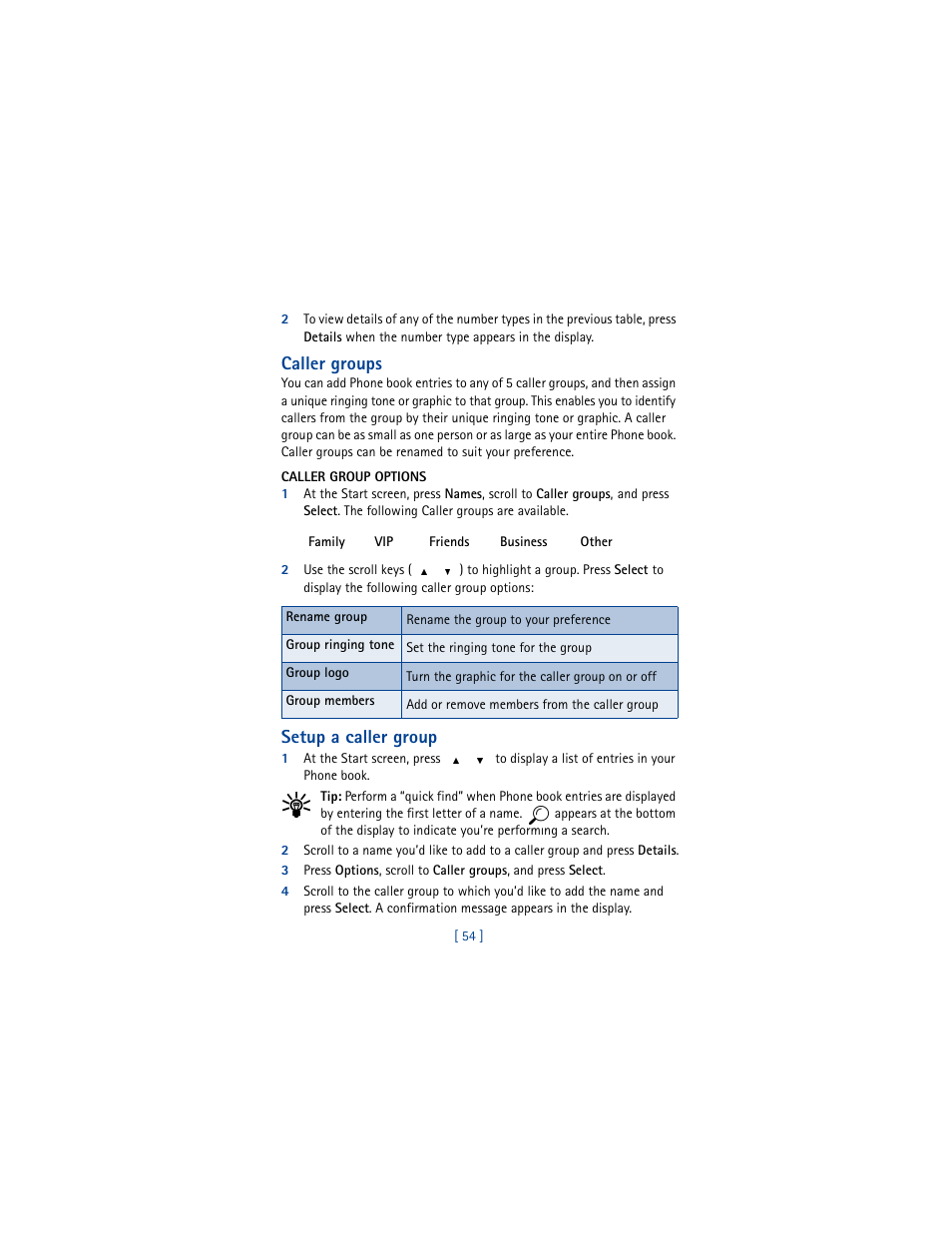 Caller groups, Setup a caller group | Nokia 6100 User Manual | Page 63 / 193