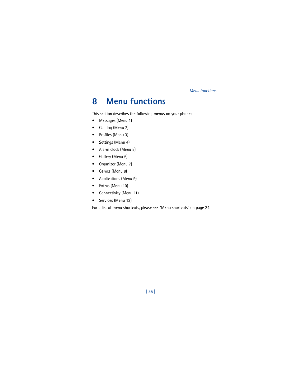 8 menu functions, Menu functions, 8menu functions | Nokia 6100 User Manual | Page 64 / 193