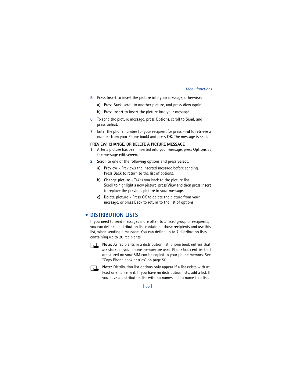 Distribution lists | Nokia 6100 User Manual | Page 74 / 193