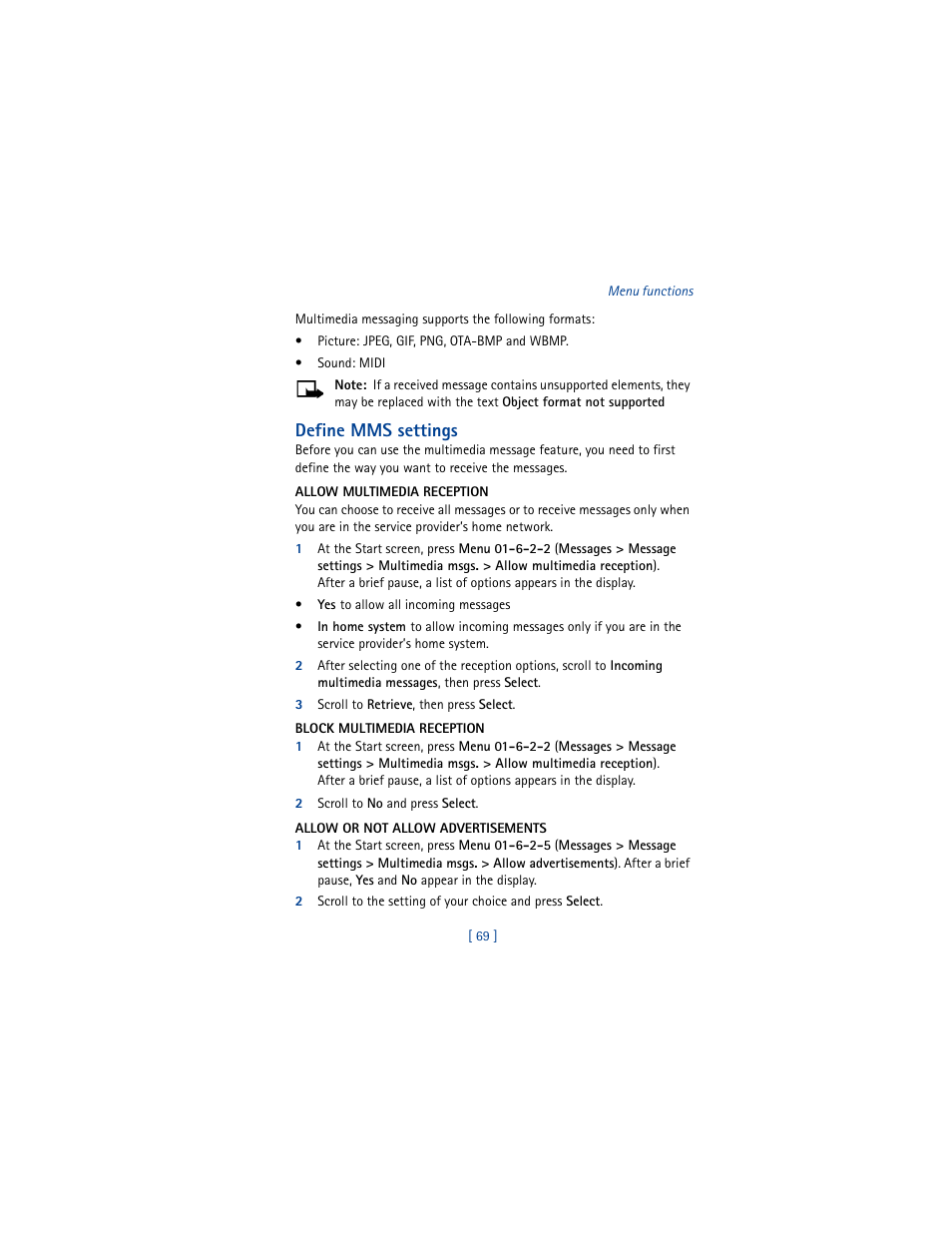 Define mms settings | Nokia 6100 User Manual | Page 78 / 193