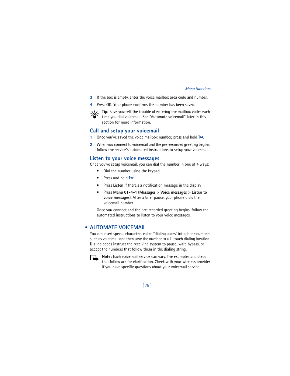 Automate voicemail | Nokia 6100 User Manual | Page 84 / 193