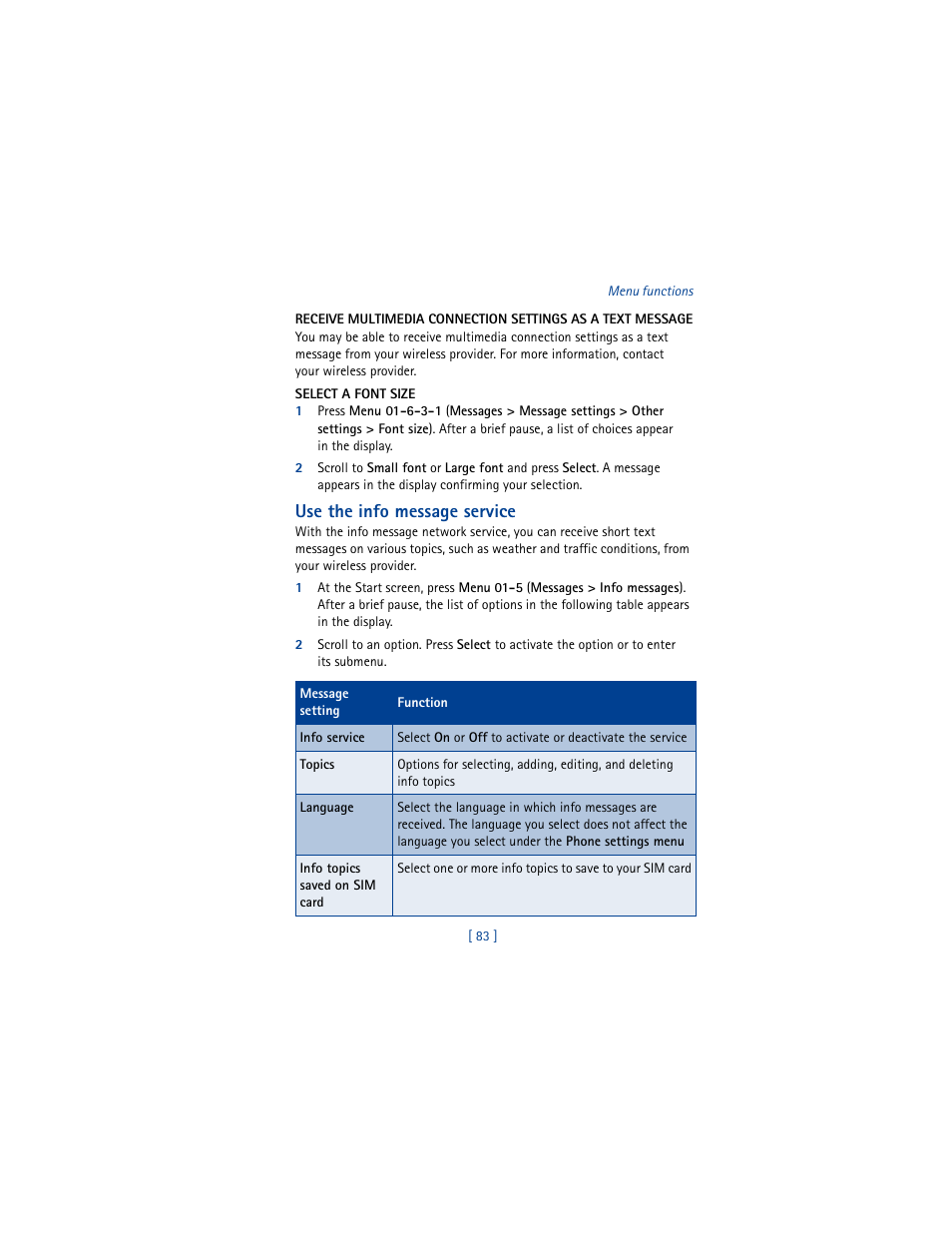 Use the info message service | Nokia 6100 User Manual | Page 92 / 193