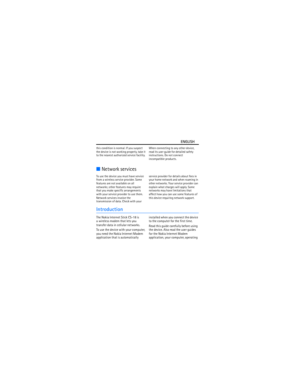 Introduction, Network services | Nokia Internet Stick CS-18 User Manual | Page 5 / 18
