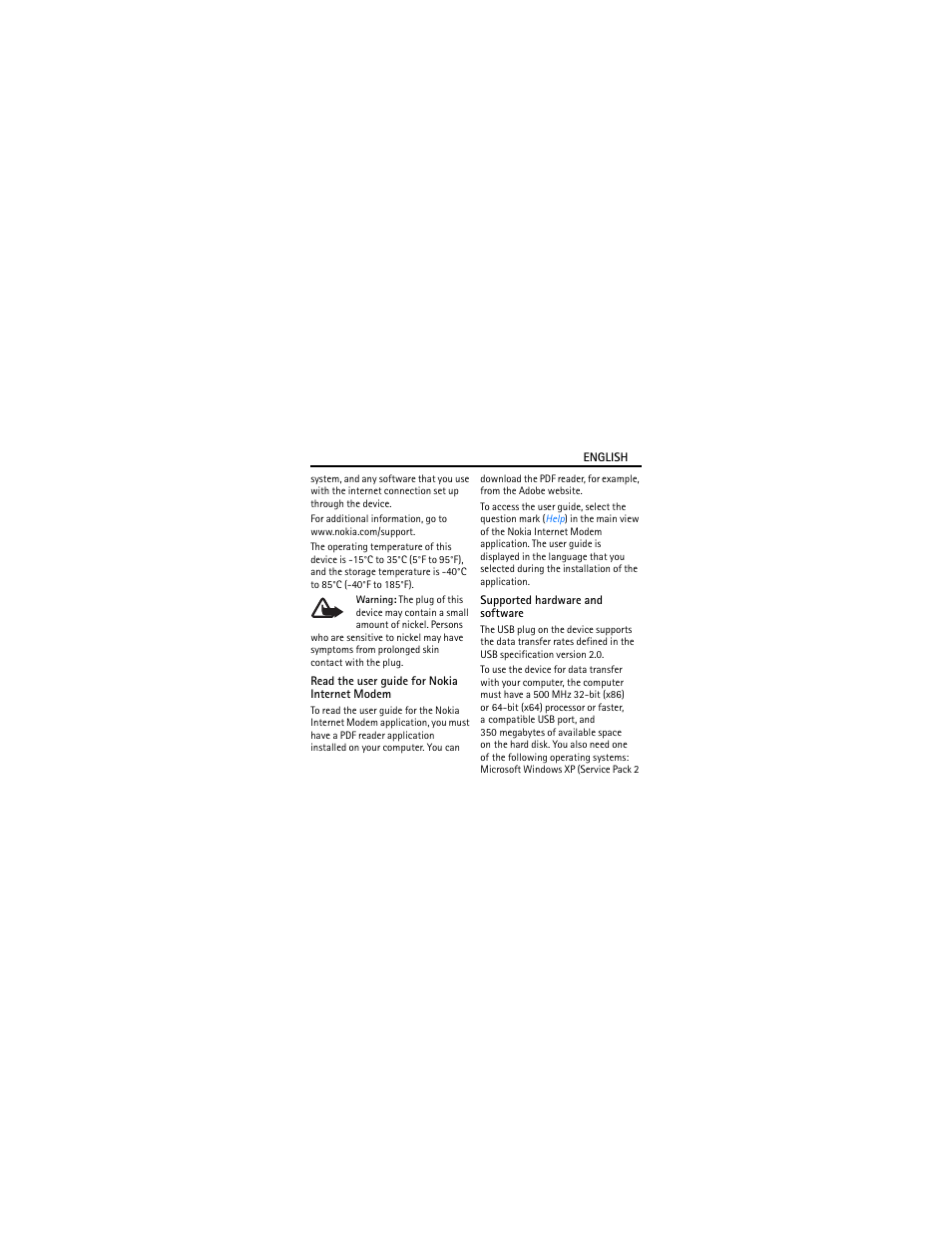 Read the user guide for nokia internet modem, Supported hardware and software | Nokia Internet Stick CS-18 User Manual | Page 6 / 18