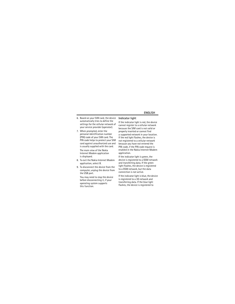 Indicator light | Nokia Internet Stick CS-18 User Manual | Page 9 / 18